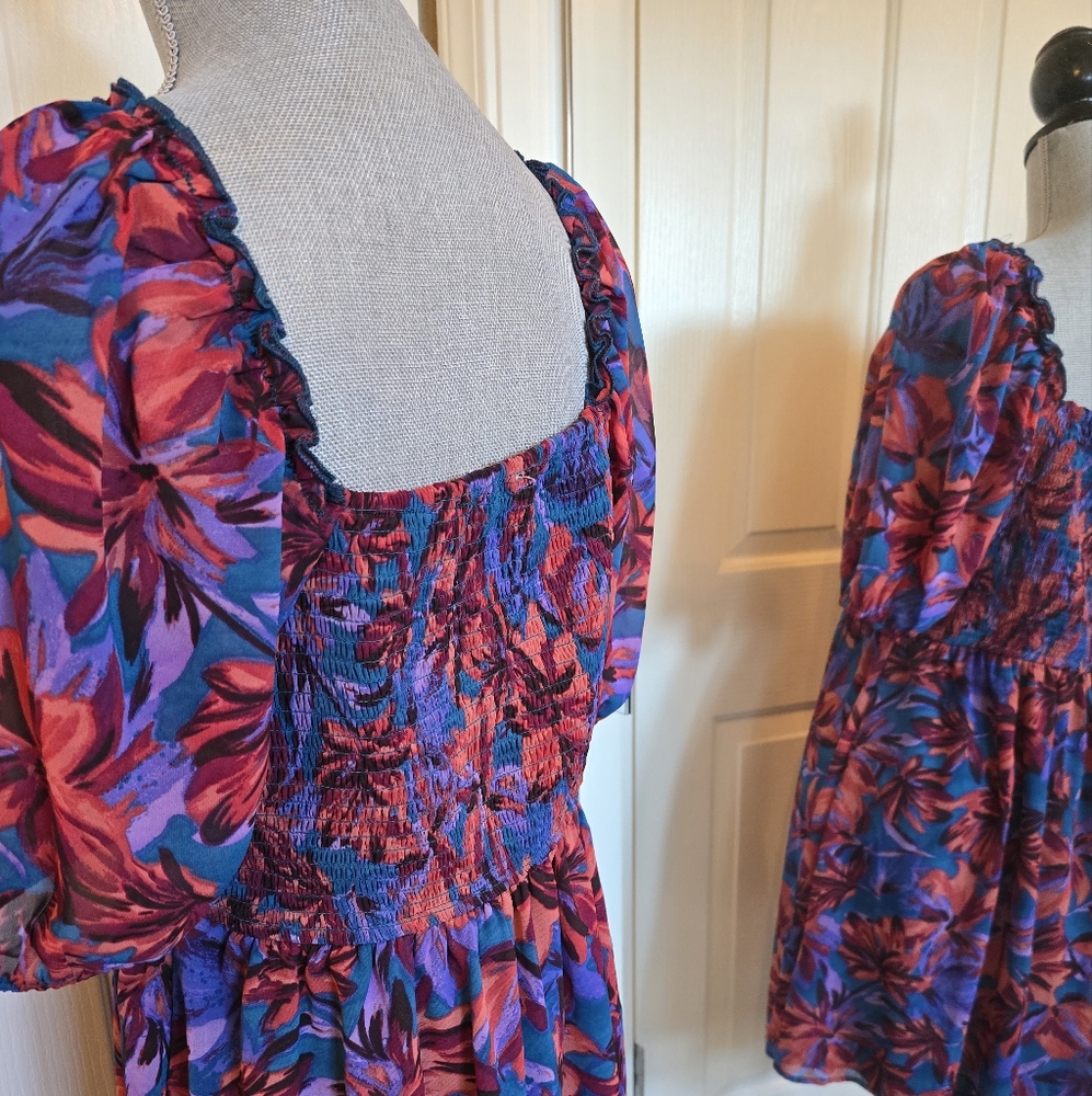Jessica Simpson Red and Blue Ruched Sundress - Picture 3 of 6